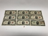 9-1953, Red Seal, $2.00 Silver Certificates