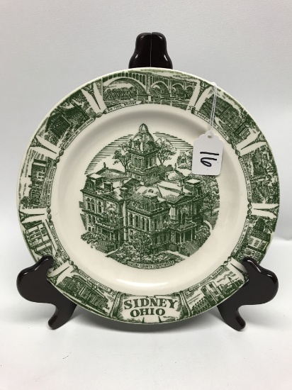 Sidney Ohio Plate, 10" Diameter, Featuring Shelby Court House