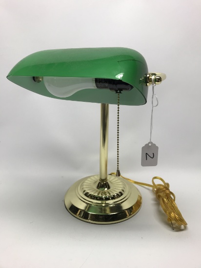 Green Glass Shade Desk Lamp with Cracked Shade