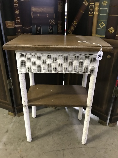 Wicker Stand with Wood  Top, 27" Tall, 20" Wide