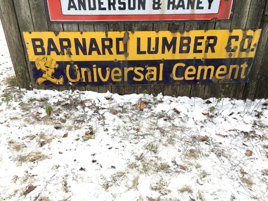 Vintage Porcelain "Barnard Lumber Co., Universal Cement" Sign