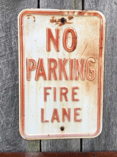 Vintage "No Parking Fire Lane" Embossed Metal Sign