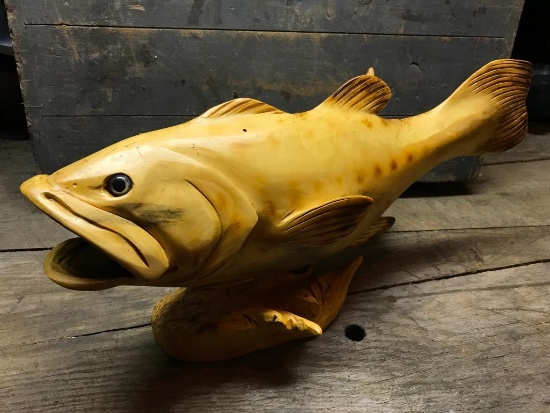 Intricately Carved 3-D Wooden Fish