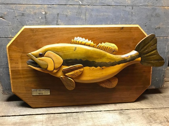 Carved Fish Mounted On Wooden Plaque