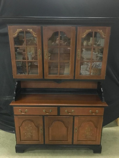 Signed Hitchcock 2-Piece Buffet Hutch W/Stenciling