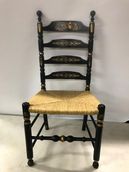 Signed L. Hitchcock Ladder-Back Rush Seat Chair W/Stenciling