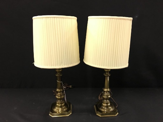 Pair Matching Brass Stiffel Lamps W/Shades
