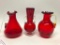 (3) Red Miniture Vases-1 Crackle Glass