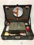 Vintage Picnic/Traveling Kit In Old Suitcase Type Holder