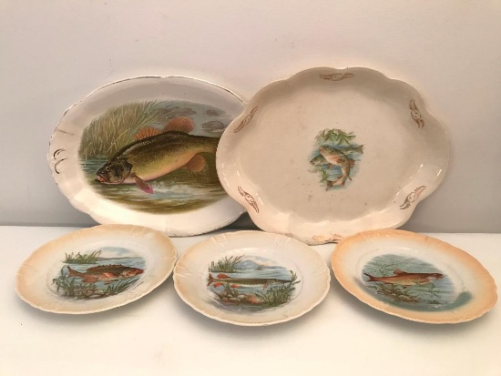 Vintage Game "Fish" Platters & (3) Plates