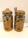 (2) Glass Spice Jars In Hand EngravedBrass Frame