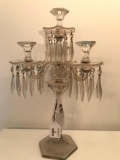 Antique Glass 3-Arm Candelabra W/Prisms