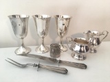 Silverplate Group: (3) Chalices, Cream/Sugar, & Sterling Carving Set