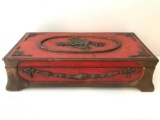 Vintage Wooden Box With Plaster Applique