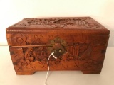 Carved Wooden Oriental Lidded Box W/Dovetail Construction