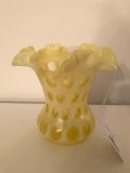 Fenton Coin Dot Ruffled Top Vase In Vaseline