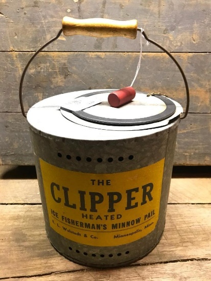 Rare "The Clipper" Oil Heated Ice Fisherman's Minnow Pail N.O.S.