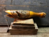 Wooden Carved Fish W/Antique Weight Scales