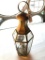 Antique Oil Lamp in Decorative Glass and Brass Fixture, Approx. 18 Inches Tall, Door Hinges Loose
