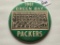 1961 Green Bay Packers Oversized Picture Pin! 6 Inch in Diameter