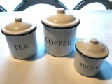 Contemporary Coffee, Tea and Sugar Porcelain, Containers, Coffee is 6 Inches Tall