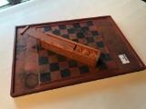 Vintage Checker/Chess Board with Wood Checkers, 20 Inch x 14 Inches