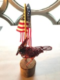 Wire, Folk Art Sculpture of a Cardinal with Flag, The Sculpture is Approx. 8 Inches Tall