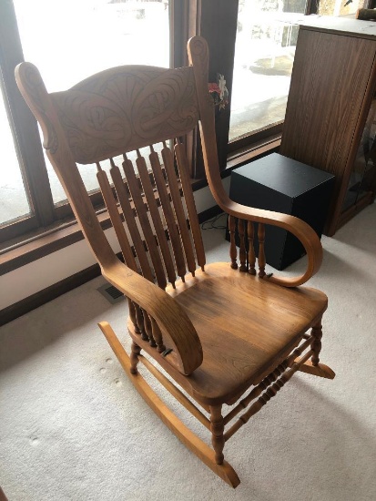 Antique Pressed Back Rocker W/Curved Arms