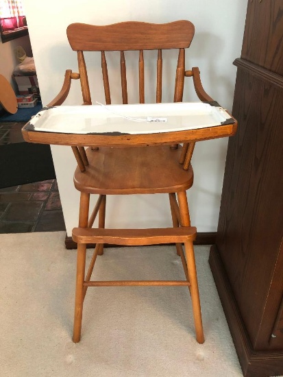 Vintage Child's High Chair W/Graniteware Tray