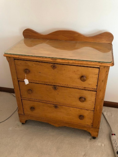 Antique 3-Drawer Primitive Country Washstand W/Splash Back