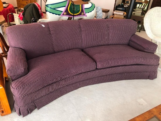 Large 2-Cushion Conversation Sofa In Stripe Pattern W/Arm Covers