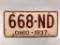 1937 License, Ohio License Plate