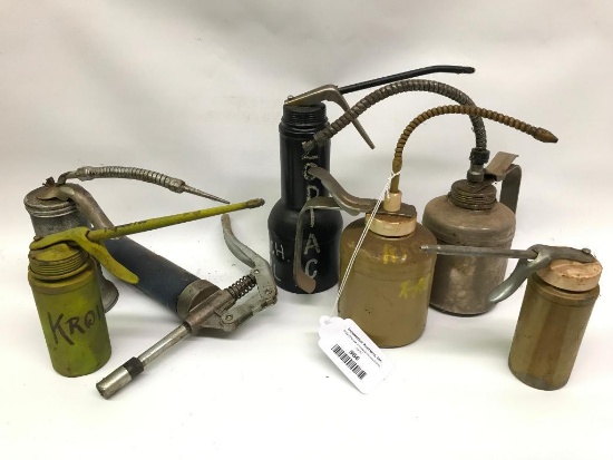 Group of Six Vintage Oil Cans, Several Sizes and Materials