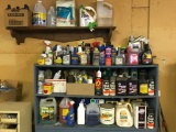 Shelves W/Lubes, Oils, Cleaners, & Similiar Liquids + (9) Qts. 10W30 Motor Oil