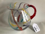 Striped Pitcher W/Applied Handle