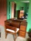 Vintage Walnut Wooden Vanity W/Chair