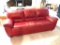 Red Leather Sofa, Has Some Cracking Issues on Cushions, 76 Inches Long,