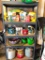 Metal and Wood Shelving Unit and Contents of Lawn Care items and More