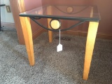 Metal & Wood Accent Table W/Glass Top