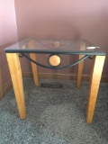 Metal & Wood Accent Table W/Glass Top