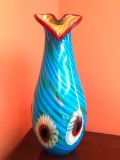 Contemporary Studio Art Glass Vase W/Turned Down Rim