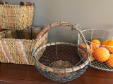 Group Of Wicker & Wire Kitchen Baskets