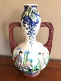 Oriental Double-Handled Vase-Hand Painted & Enameled