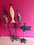 (2) Metal Candle Holders W/Figural Fish