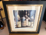 Framed Print of Wine Bottles, Signed, Frame is 21 Inches Square