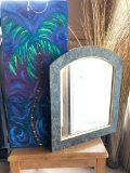 Hand Painted Palm Tree on Board and Fo-Snake Skin MIrrror
