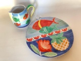 Decorative Pitcher and Large Platter, Platte is 16 Inches in Diameter