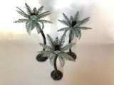 Three Metal, Palm Tree Candle Holder, Tallest is 14 Inches Tall