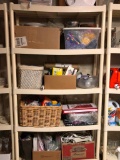 Contents of Plastic Shelving Unit, Party Supplies, Cords, Light Bulbs and More!