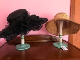 (2) Wood & Iron Candle Holders W/Ladies Hats